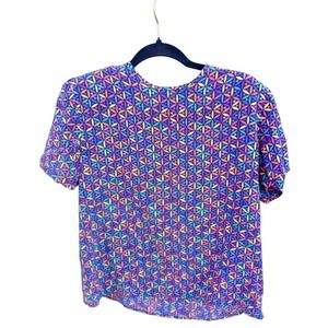 Vintage Geometric Colorful Silk Top w Shoulder Pads Spenser Jeremy